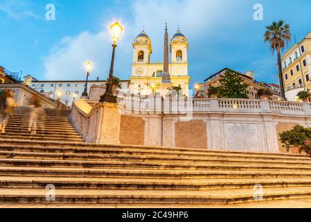 Spanish Steps, Italian: Scalinata di Trinita dei Monti, by night in Rome, Italy. Stock Photo