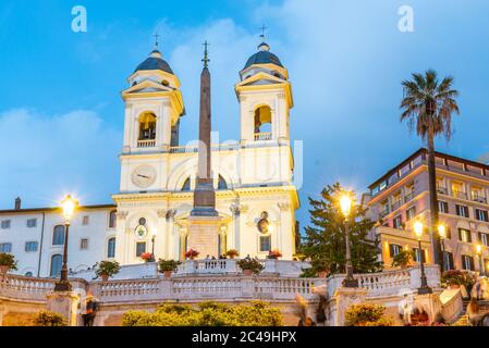 Spanish Steps, Italian: Scalinata di Trinita dei Monti, by night in Rome, Italy. Stock Photo