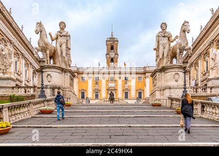 Michelangelo Capitoline Steps to Piazza Campidoglio on Capitoline Hill, Rome, Italy. Stock Photo