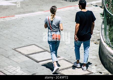 Tel Aviv Israel July 16, 2019 View of unknown people walking in the streets of Tel Aviv in the afternoon Stock Photo