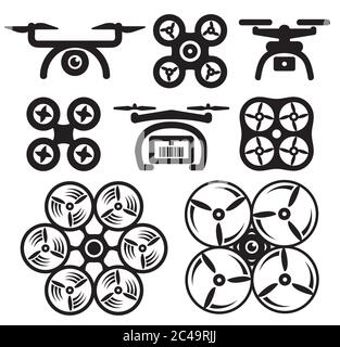 Set of drone icons. Vector illustration. Stock Vector