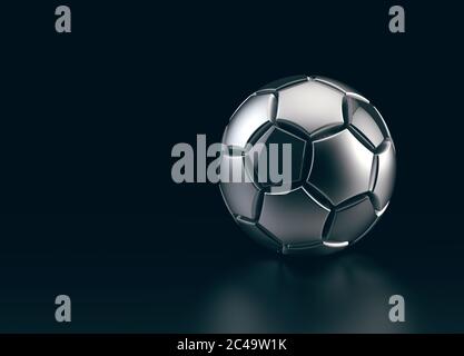 Futuristic soccer ball made of metal on black background. 3d illustration Stock Photo