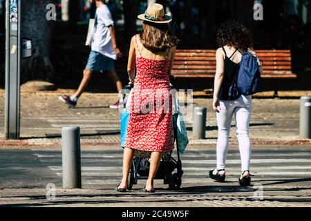 Tel Aviv Israel August 24, 2019 View of unknown people walking in the streets of Tel Aviv in the afternoon Stock Photo