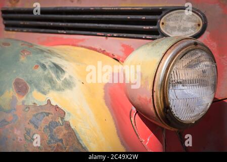 A Ford Marmon-Herrington AWD from the 40s or 50s with peeling of paint can be very interesting. I found this car on the way to Death Valley. Stock Photo