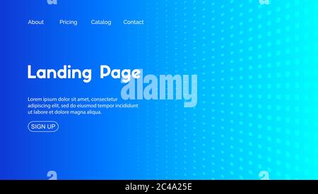 Blue landing page vector template. Abstract minimal background for business web site Stock Vector