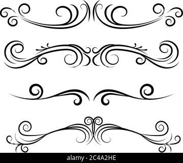 Hand drawn decorative dividers and borders vector set. Creative calligraphic swirls and curles in art dividers style for text, tatoo, pages and decor Stock Vector