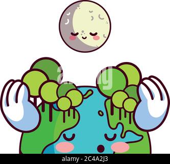 moon and earth happy accompanied vector illustration desings Stock ...