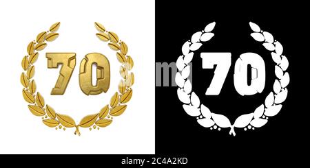 70 Rank golden number 70 on star podium, award concept. 3D rendering isolated ...