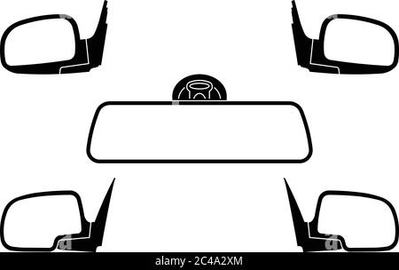 Car mirror icons set. Vehicle parts. Vector illustration Stock Vector