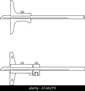Set of vernier depth gage. Thin line vector Stock Vector