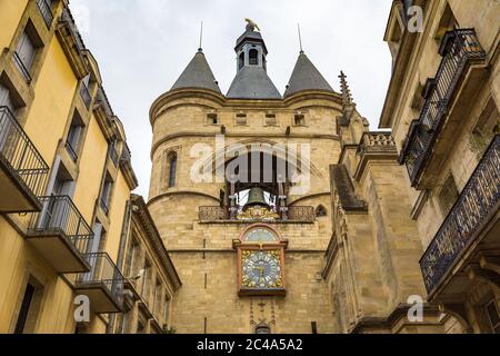 Grosse Closhe Bell tower gate in Bordeaux in a beautiful summer day, France Stock Photo