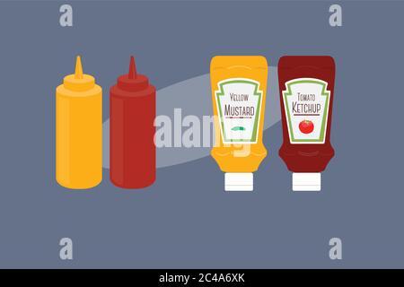 Ketchup and Mustard Bottles. Vector Illustrations, Icons. Isolated. Stock Vector