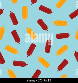 Vector Seamless Ketchup and Mustard Bottles Pattern or Wallpaper Stock Vector