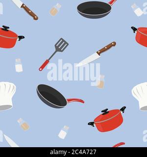 Vector Illustration Kitchen Themed Seamless Pattern Background Stock Vector