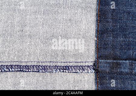 Wrong side of jeans fabric with back seam Stock Photo