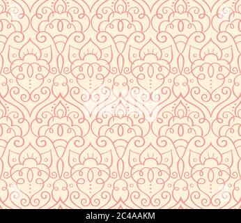 Cute seamless pattern with swirl ornaments. Single line vintage design, perfect for wedding invitation cards and elegant background designs. Light cor Stock Vector