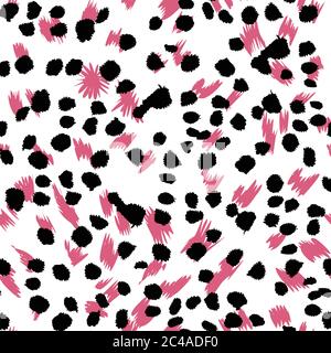 fantasy seamless pattern with pink and black dotted on white background Stock Vector