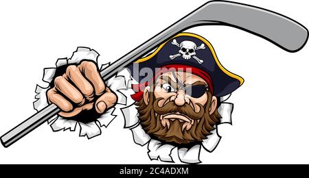 Pirate Ice Hockey Sports Mascot Cartoon Stock Vector