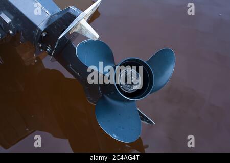 Engine propeller of fishing boat Stock Photo