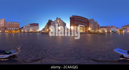 360 degree panoramic view of 360 degree photo, market square of Stralsund, Mecklenburg-West Pomerania, Germany