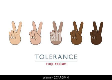stop racism peace and tolerance concept with hands in different colors vector illustration EPS10 Stock Vector