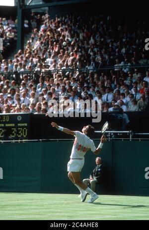 Ivan Lendl preparing to serve during a match on Court Number One at Wimbledon in 1984. Stock Photo