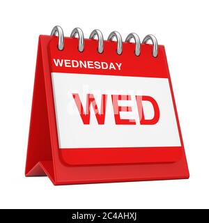 Red Desktop Calendar Icon Showing a Wednesday Page on a white background 3d Rendering Stock Photo