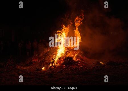 Big bonfire burning in the night. Stock Photo
