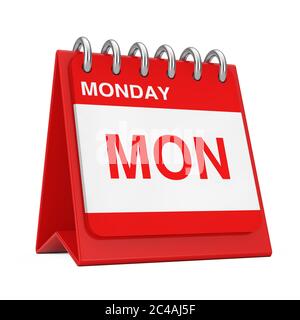 Red Desktop Calendar Icon Showing a Monday Page on a white background 3d Rendering Stock Photo