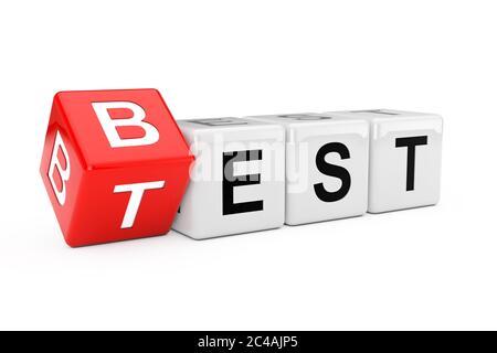 Best Test Concept. Cube Blocks with the Transition from Best to Test Word on a white background. 3d Rendering Stock Photo