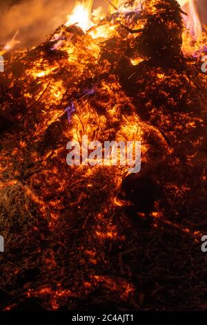 Details of the ashes on the ground during a fire. Stock Photo