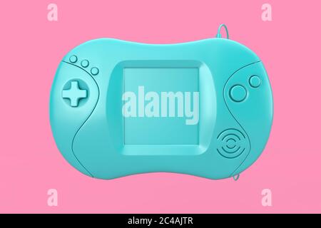 Blue Blank Old Portable Video Game Console on a pink background 3d Rendering Stock Photo