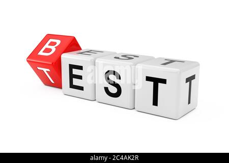 Best Test Concept. Cube Blocks with the Transition from Best to Test Word on a white background. 3d Rendering Stock Photo