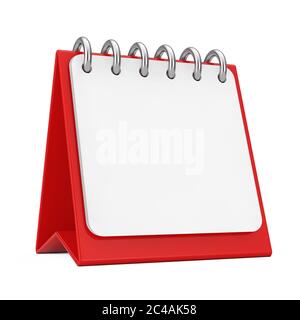 Red Desktop Calendar Icon Showing a Blank Pages for Your Design on a white background 3d Rendering Stock Photo