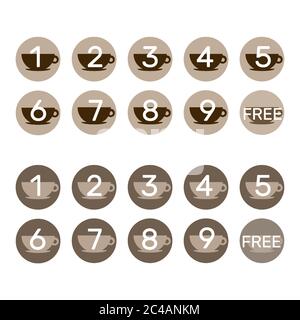 Take away coffee loyalty card concept. Buy 9 cups and get 1 for free template Stock Vector