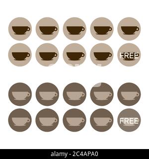 Take away coffee loyalty card concept. Buy 9 cups and get 1 for free template Stock Vector