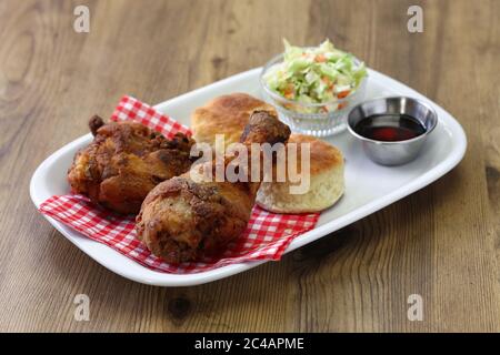 homemade buttermilk fried chicken & biscuits, southern food Stock Photo