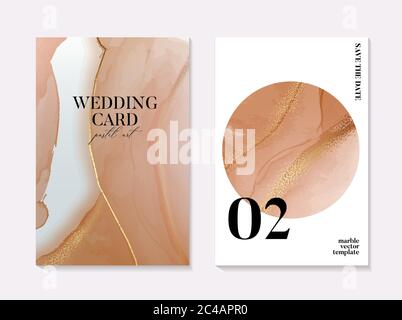 Modern pastel beige watercolor liquid splash, rust dynamic flow shape with gold foil lines and glitters  for Branding, presentation, holiday card, par Stock Vector