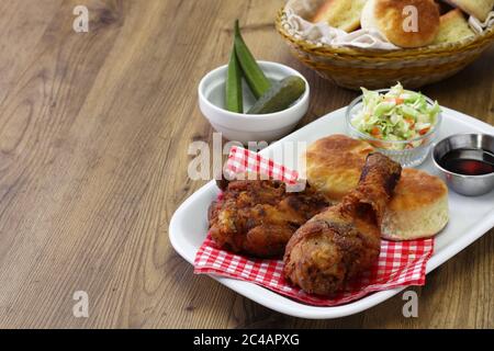 homemade buttermilk fried chicken & biscuits, southern food Stock Photo