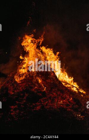 Big bonfire burning in the night. Stock Photo