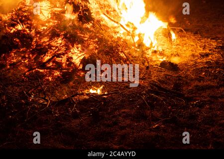 Details of the ashes on the ground during a fire. Stock Photo