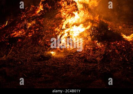 Details of the ashes on the ground during a fire. Stock Photo