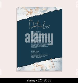 Wedding navy invitations and Card Template Design with Painted canvas indigo and gold foil in luxurious Turquoise And Gold style Vector Illustration. Stock Vector