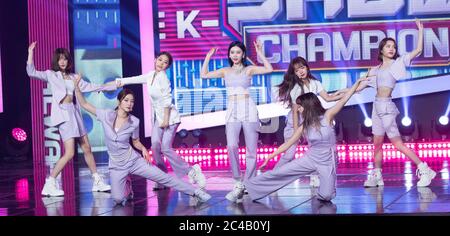 Goyang, South Korea. 24th June, 2020. South Korean K-Pop girl group Weki Meki, performs on the stage during a MBC TV K-Pop music chart program 'Show Champion' at MBC Dream Center in Goyang, South Korea on June 24, 2020. (Photo by: Lee Young-ho/Sipa USA) Credit: Sipa USA/Alamy Live News Stock Photo