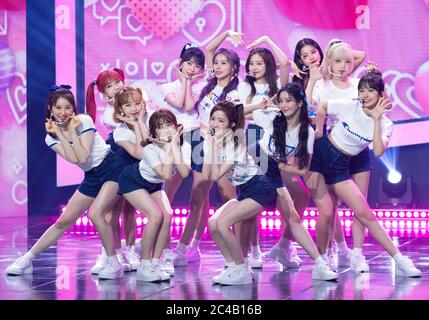 Goyang, South Korea. 24th June, 2020. South Korean-Japanese project K-Pop girl group IZ*ONE, performs on the stage during a MBC TV K-Pop music chart program 'Show Champion' at MBC Dream Center in Goyang, South Korea on June 24, 2020. (Photo by: Lee Young-ho/Sipa USA) Credit: Sipa USA/Alamy Live News Stock Photo