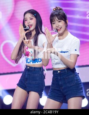 Goyang, South Korea. 24th June, 2020. South Korean-Japanese project K-Pop girl group IZ*ONE, performs on the stage during a MBC TV K-Pop music chart program 'Show Champion' at MBC Dream Center in Goyang, South Korea on June 24, 2020. (Photo by Lee Young-ho/Sipa USA) Credit: Sipa USA/Alamy Live News Stock Photo