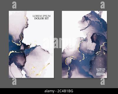 Marble navy watercolor Fluid art. Applicable for design covers, presentation, invitation, flyers, annual reports, posters and business cards. Modern a Stock Vector