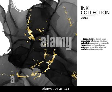 Marble black luxury card wedding invitation card template design, modern dark gold  tender decoration isolated on white  background, vintage paint  st Stock Vector