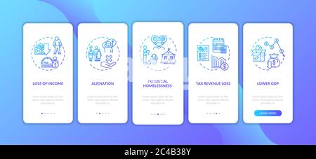 Effects of unemployment onboarding mobile app page screen with concepts Stock Vector