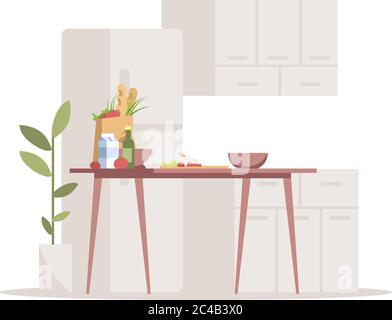 Kitchen semi flat RGB color vector illustration Stock Vector